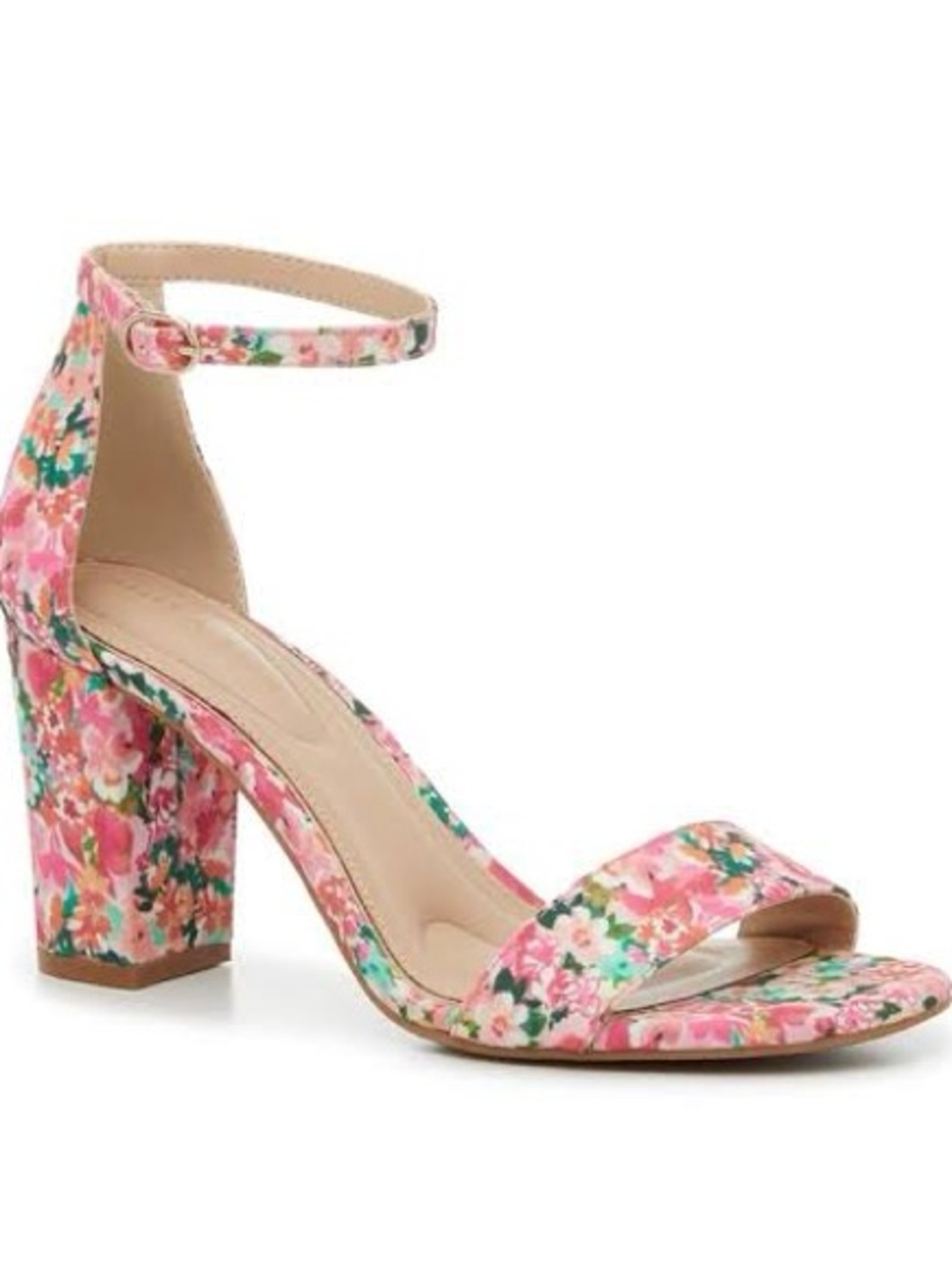 Kelly & Katie Hailee Pink Floral Ankle-Strap Block Heels Sandals
